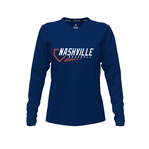 [FTLVPTNV-FYXS-LOGO2] Decker Performance T-Shirt (Female Youth XS, Navy, V Neck, Logo 2, Long Sleeve)